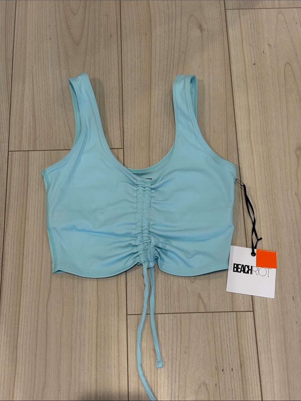 Beach Riot Sky Blue Ruched Front Crop Tank